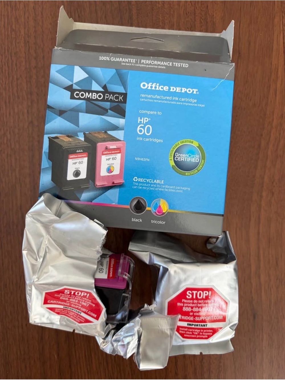 Office Depot HP 60 Black & Tricolor Remanufactured Ink Combo Pack - Black & Pink